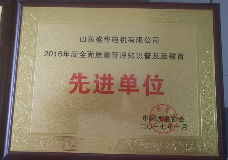 盛華電機(jī)公司資質(zhì)榮譽(yù)《先進(jìn)單位》